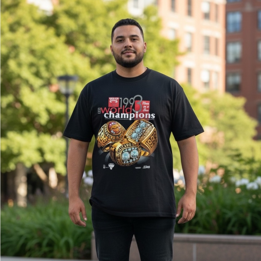 Chicago Bulls 1993 Championship Black Graphic Tee with Championship Design